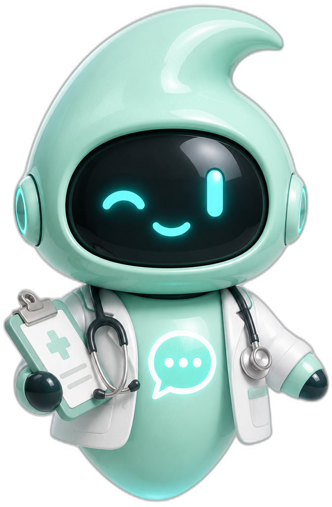 Mascote da Mensagi de bata branca com estetoscópio