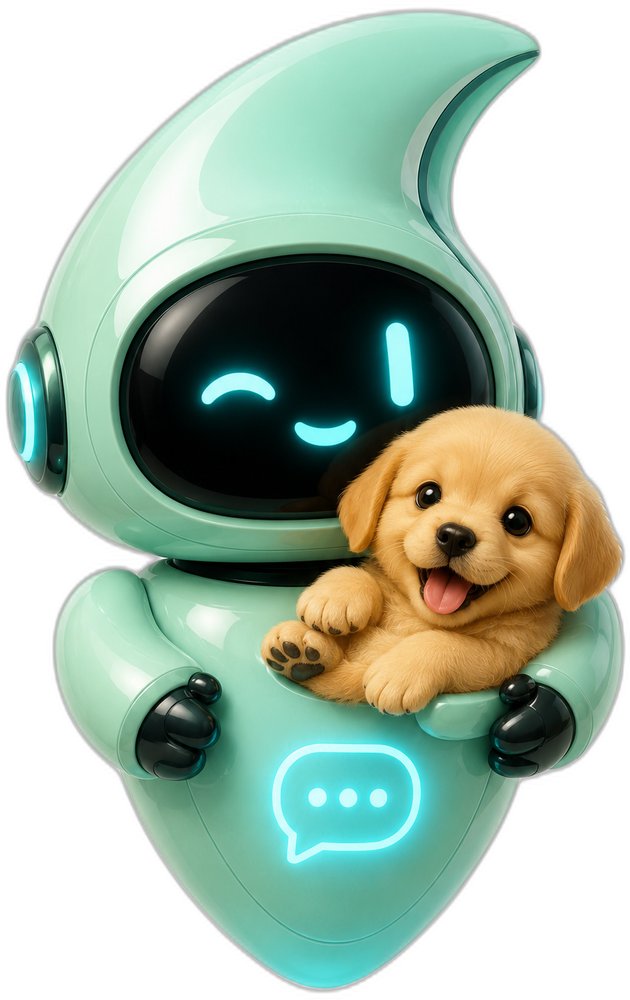 Mascote da Mensagi com um cachorrinho ao colo